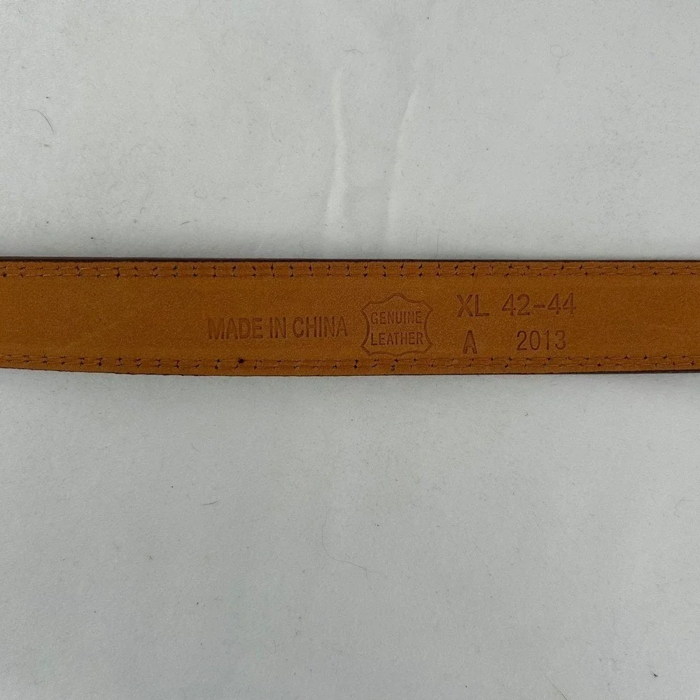 Genuine Leather Dress Belt Mens XL 42-44 Brown Stitched Edge Classic Business